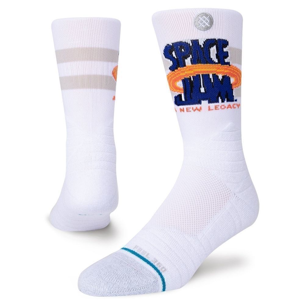 Stance Space Jam Sport Crew Socks Performance White Blue Basketball Running Gym